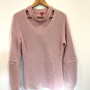 Small Guess sweater with cropped scoop neck and elbow zippers - blush pink